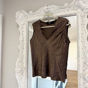 Lanvin Brown Silk Sleeveless V-Neck Camisole Top